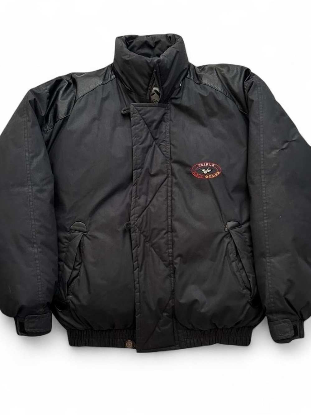 Vintage 90s Triple FAT goose Men's Black Puffer Jacket with High Collar M